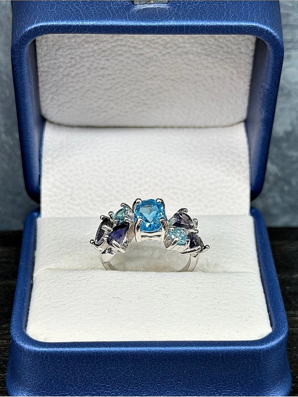 Stunning Natural 3.40CT Topaz, Sapphire & Lolite 925 Sterling Silver Ring Size 6